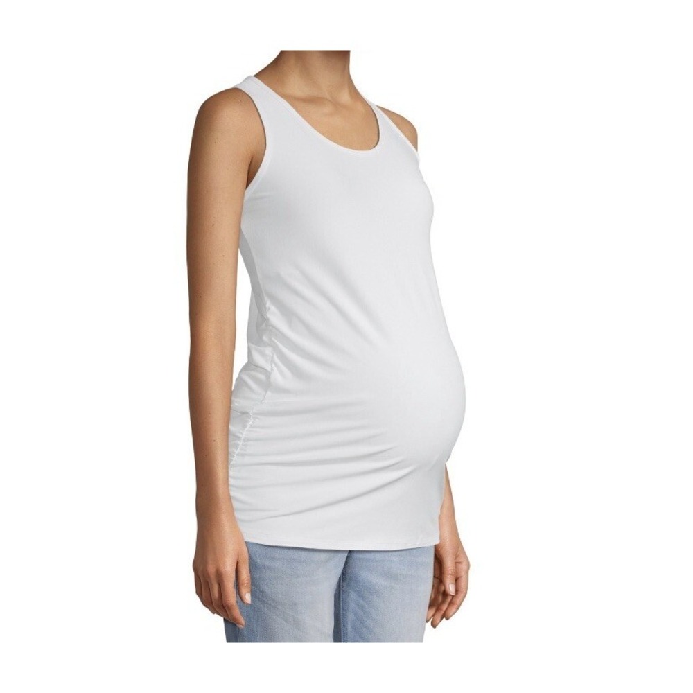 Time and Tru Womens Maternity Tank Top New with Tags White Medium 8-10 Ruched - Picture 4 of 6